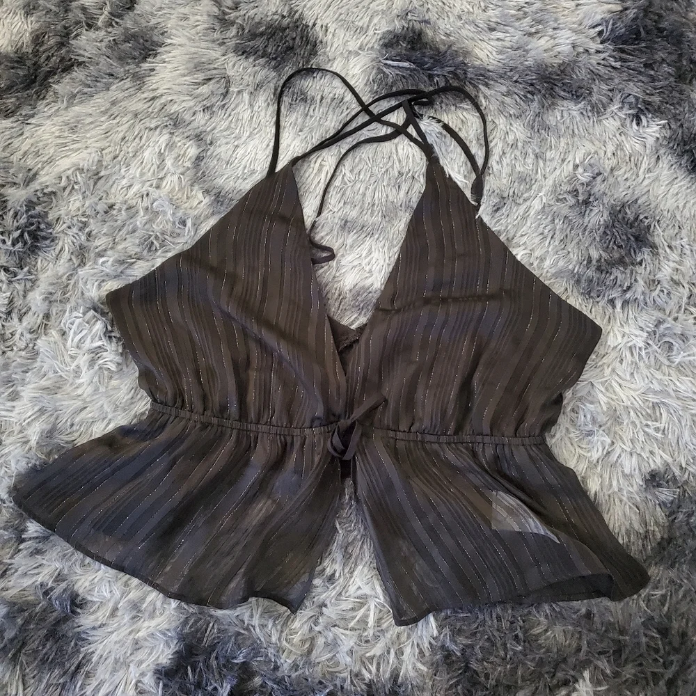 EXPRESS Sheer Strappy Split Front Tie M - Picture 8 of 10